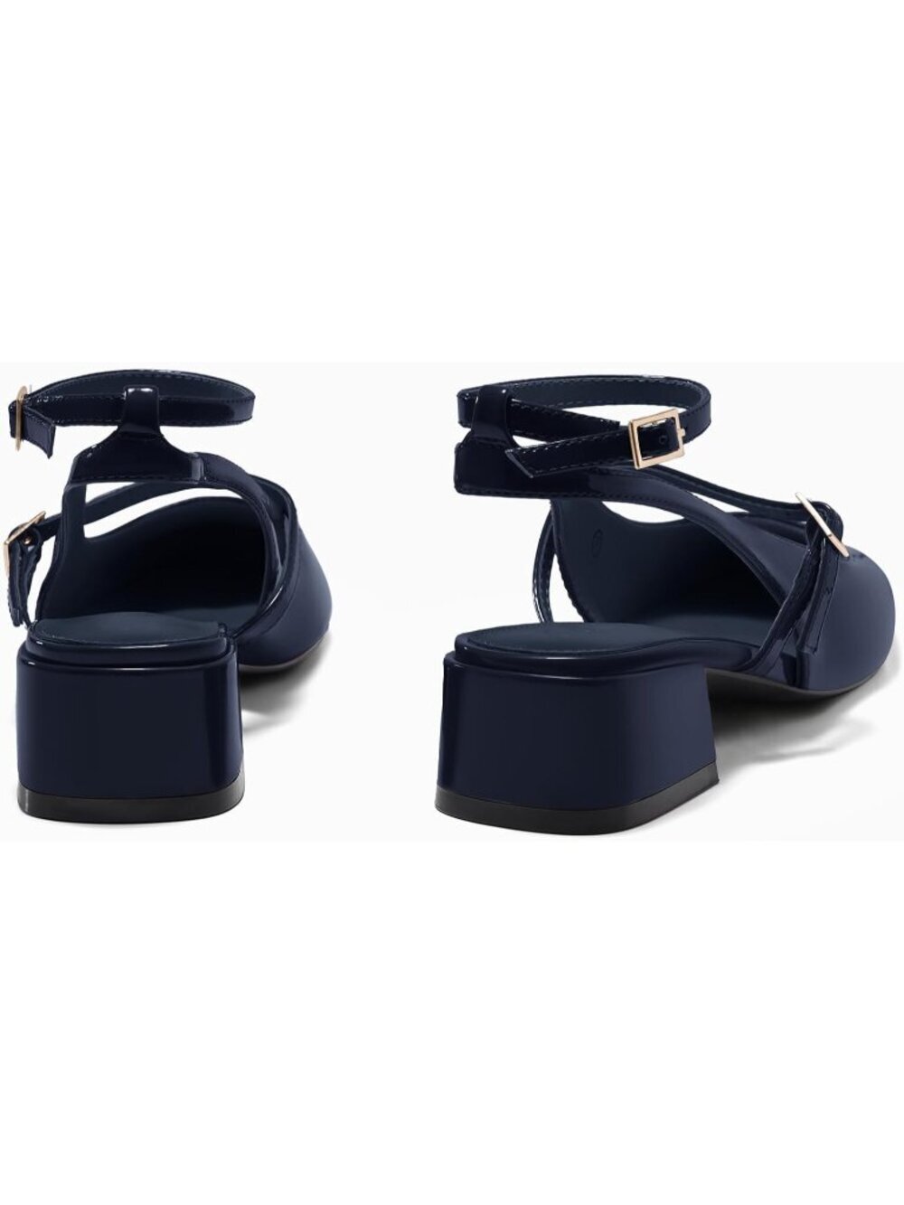 Women's Navy Mary Jane Chunky Low Heel Closed Square Toe Ankle Strap Pump Shoe - Picture 6 of 6